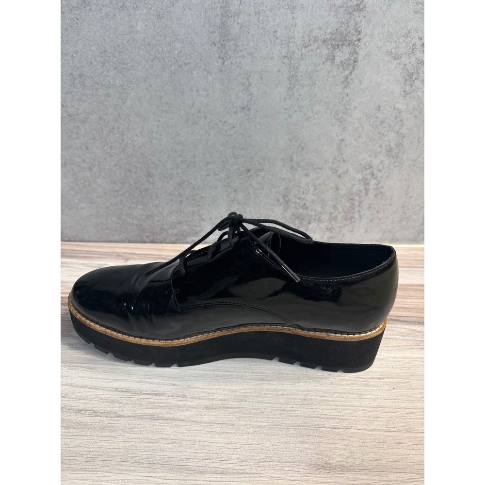 Eileen Fisher Eddy Derby SZ 9 Black Patent Leather Lace Up Oxford Platform Shoes - Picture 8 of 12